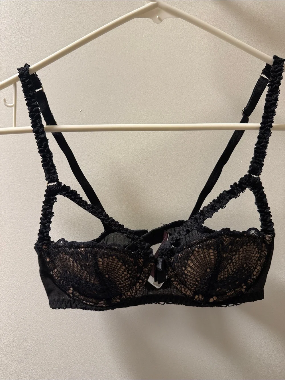 Adore Me Black Lace Underwire Bra with Sheer Cups